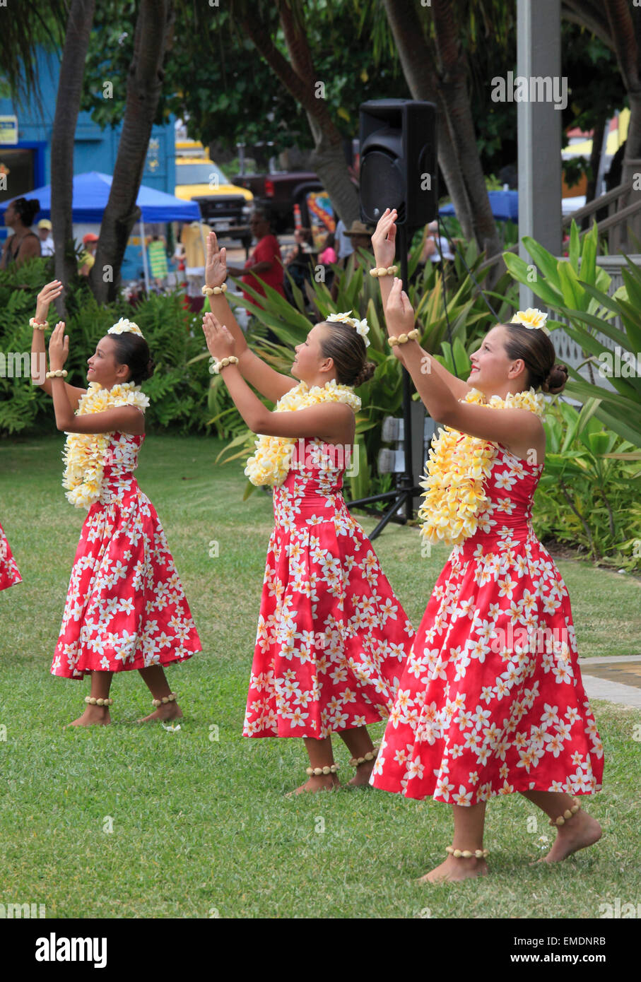 Hawaii, Big Island, Kailua-Kona, hula show, danseurs, Banque D'Images