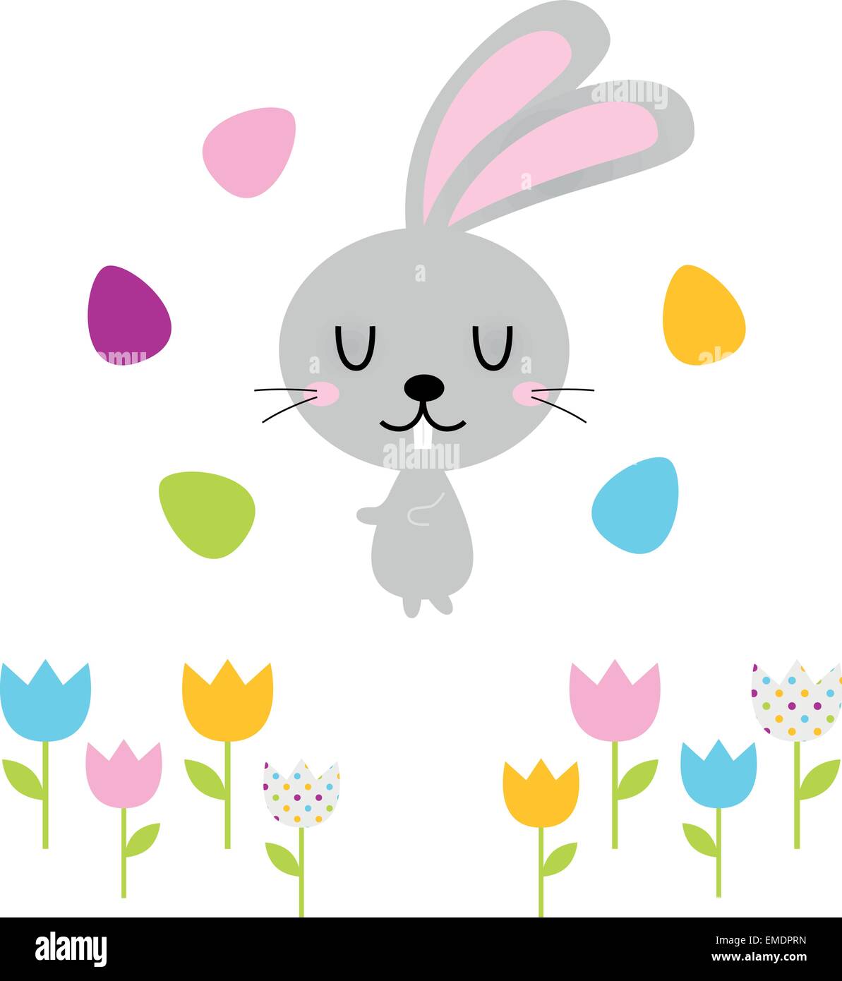 Mignon lapin de Pâques avec des oeufs isolated on white Illustration de Vecteur