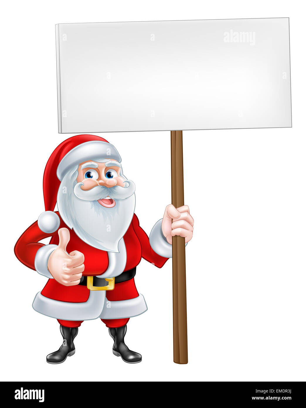 Un dessin animé de noël santa claus holding a signer et donner un coup de pouce Banque D'Images