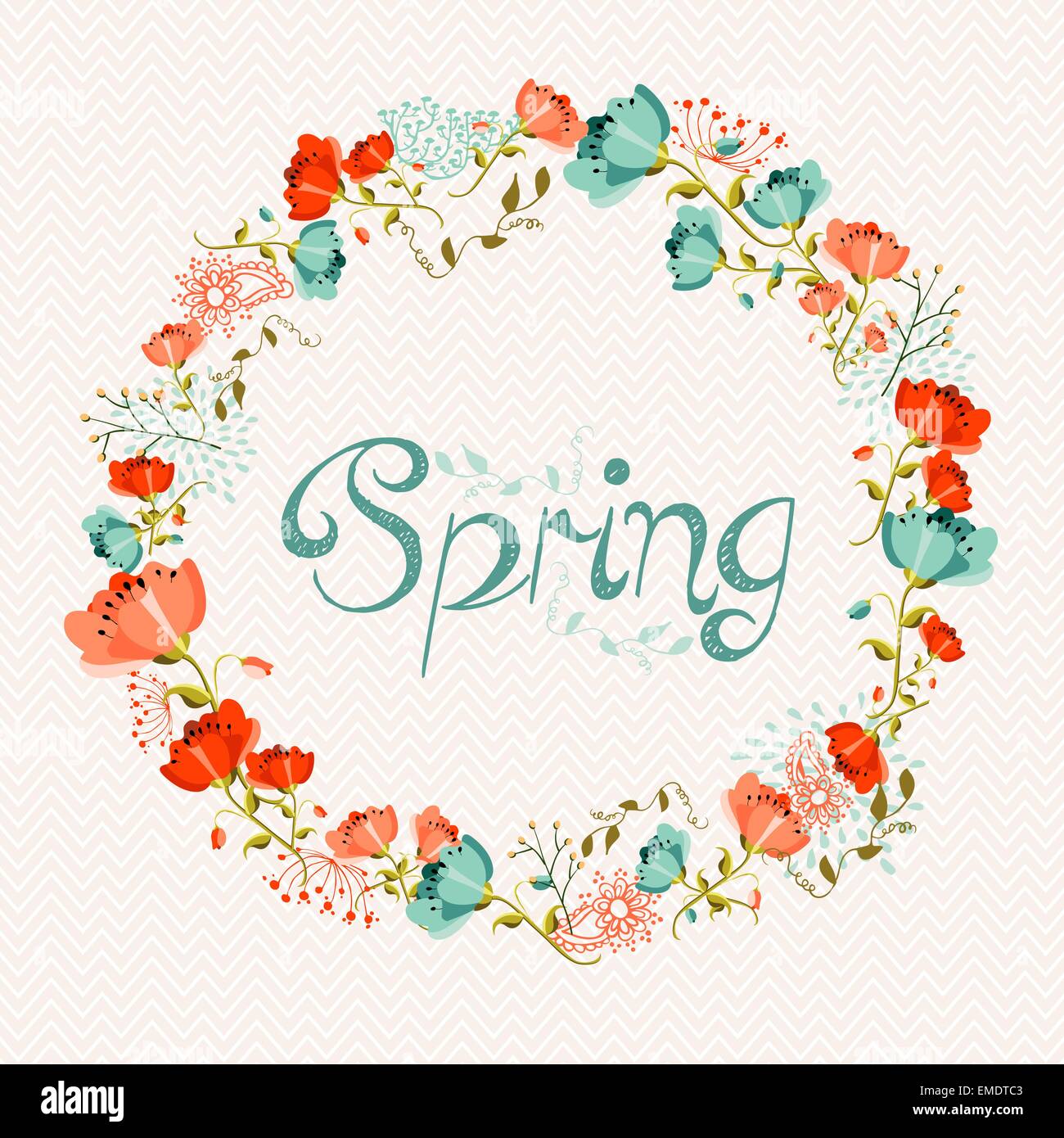 Couronne de printemps composition de fleurs Illustration de Vecteur