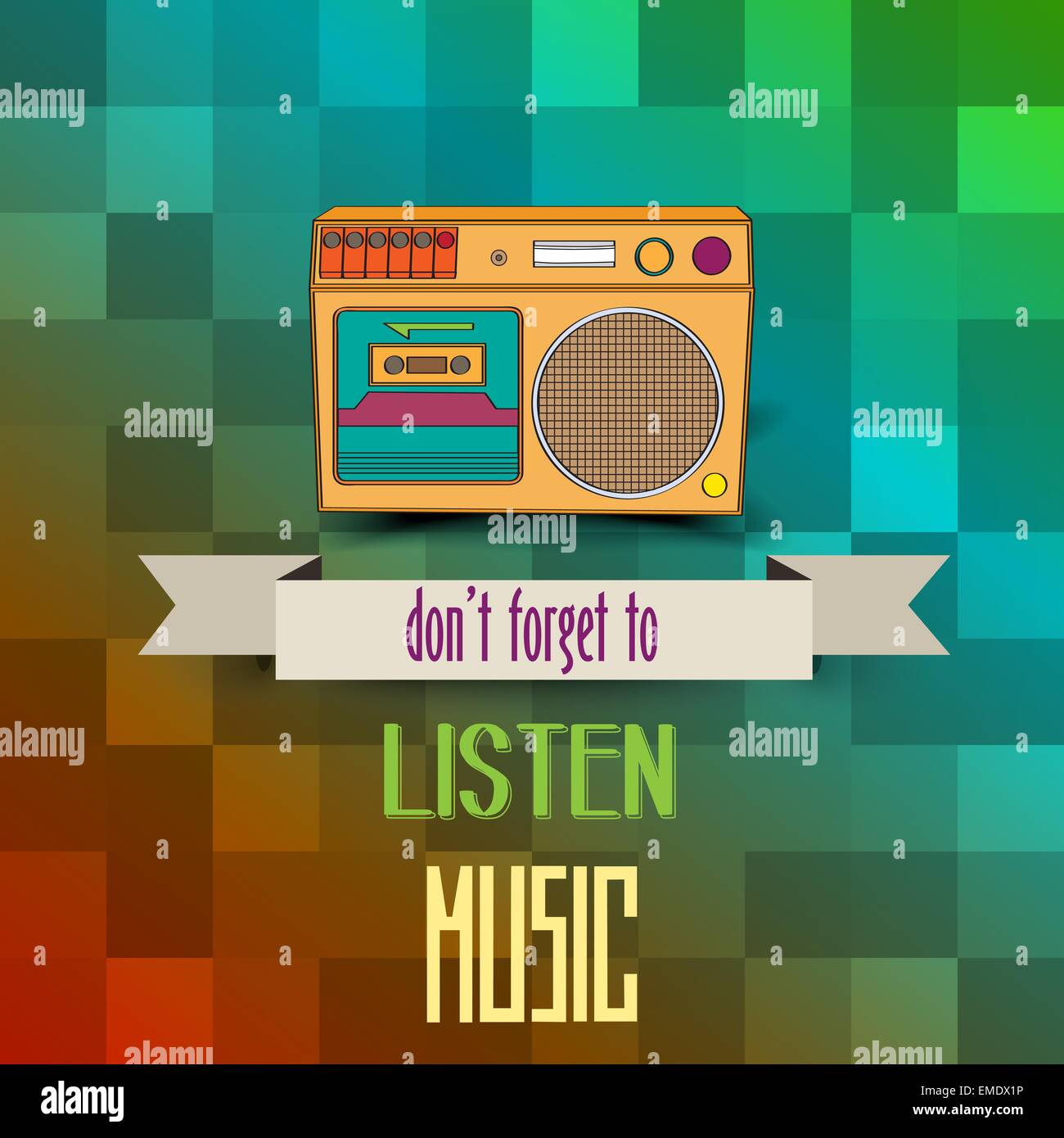 Avec l'affiche de la flèche rétro-box et message'do'oubliez pas d'écouter mu Illustration de Vecteur