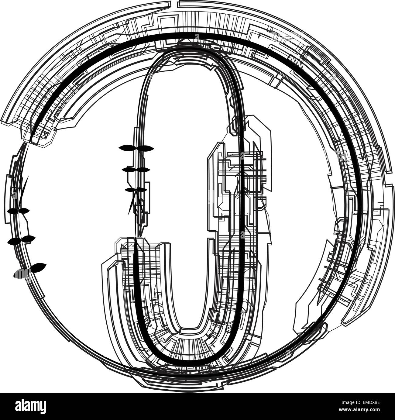 Police technologique. Lettre o Illustration de Vecteur