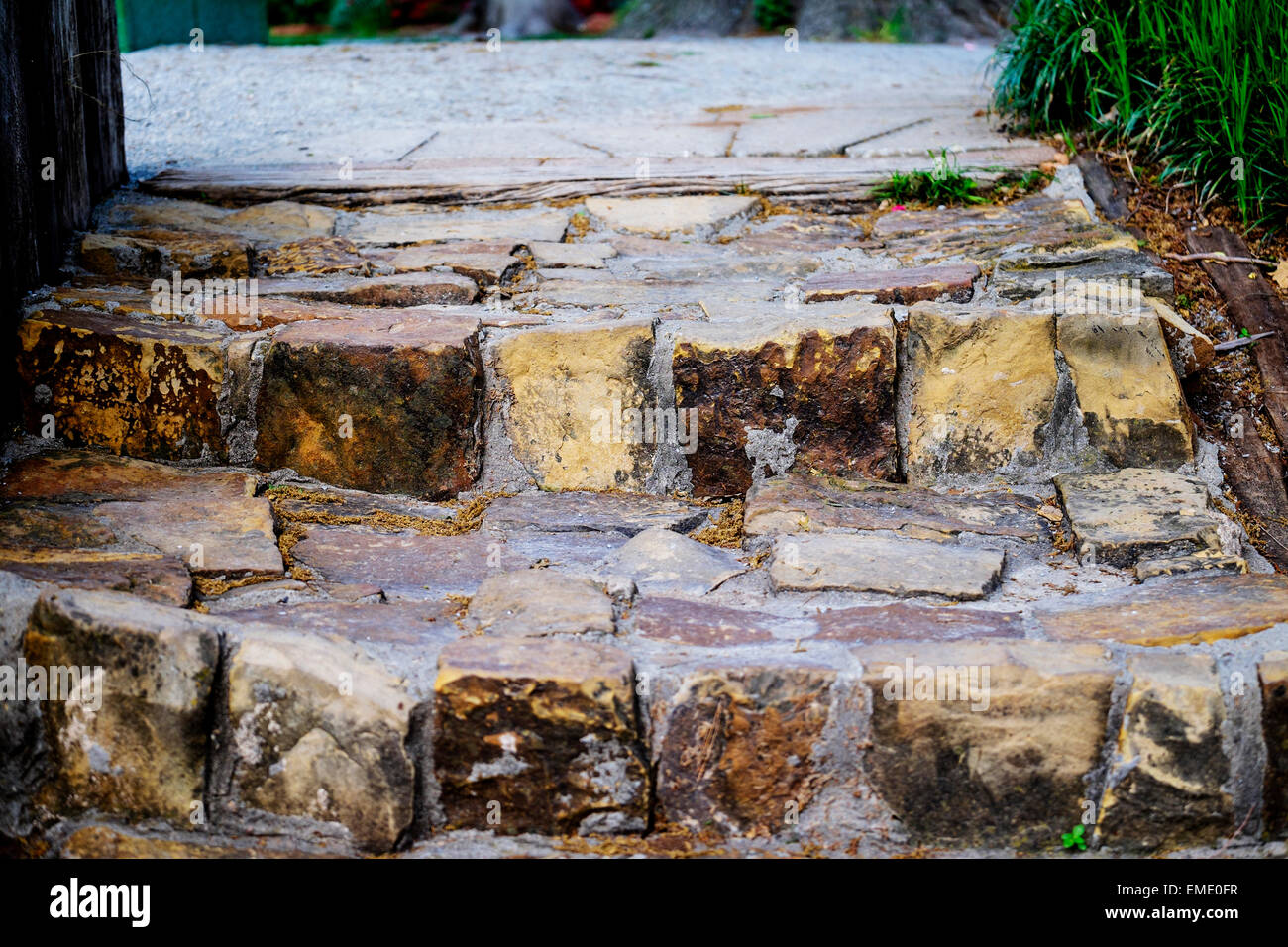 Vue rapprochée d'étapes en pierre construit à partir de l'Oklahoma, USA. Banque D'Images