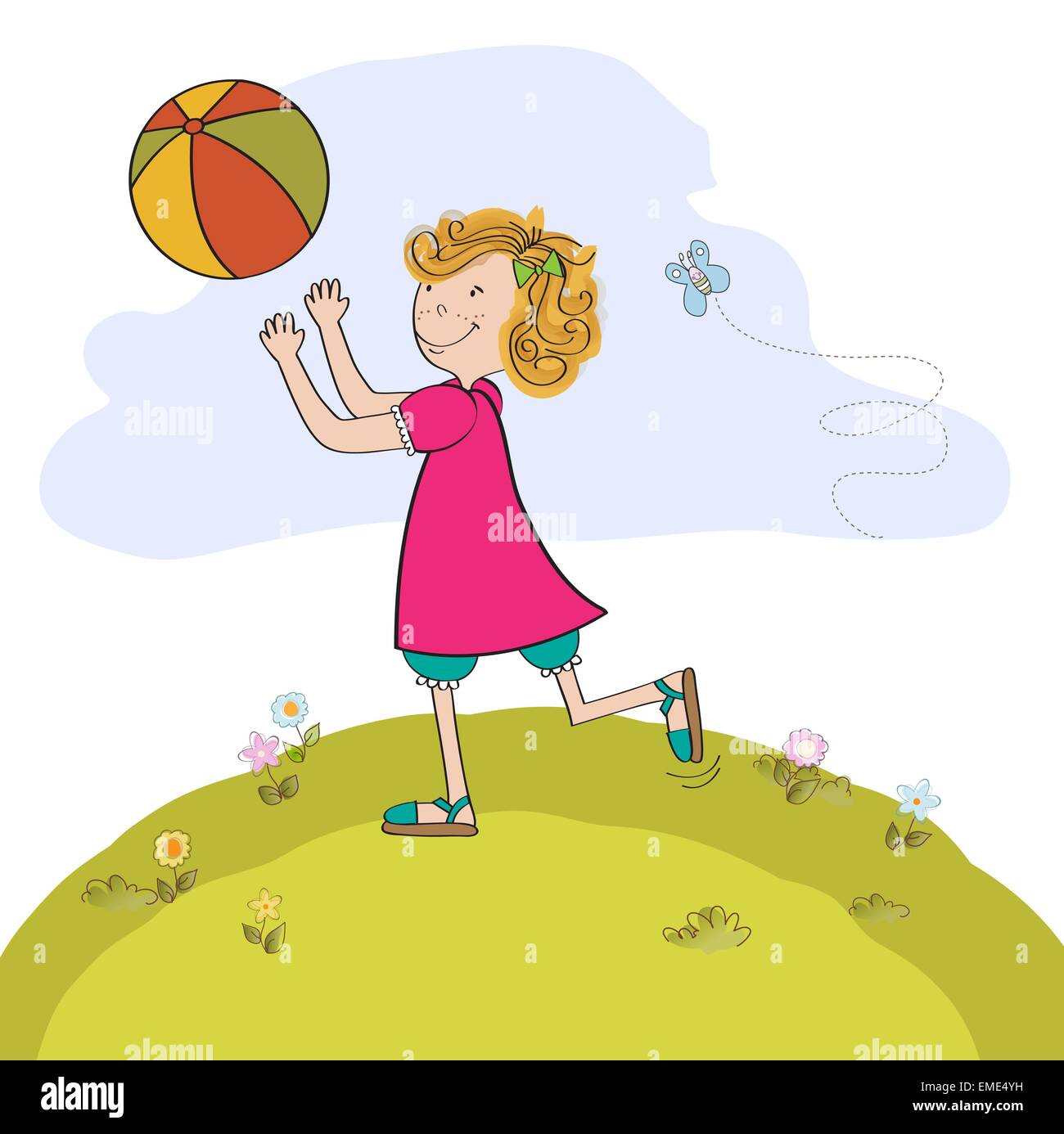 Girl playing ball Illustration de Vecteur