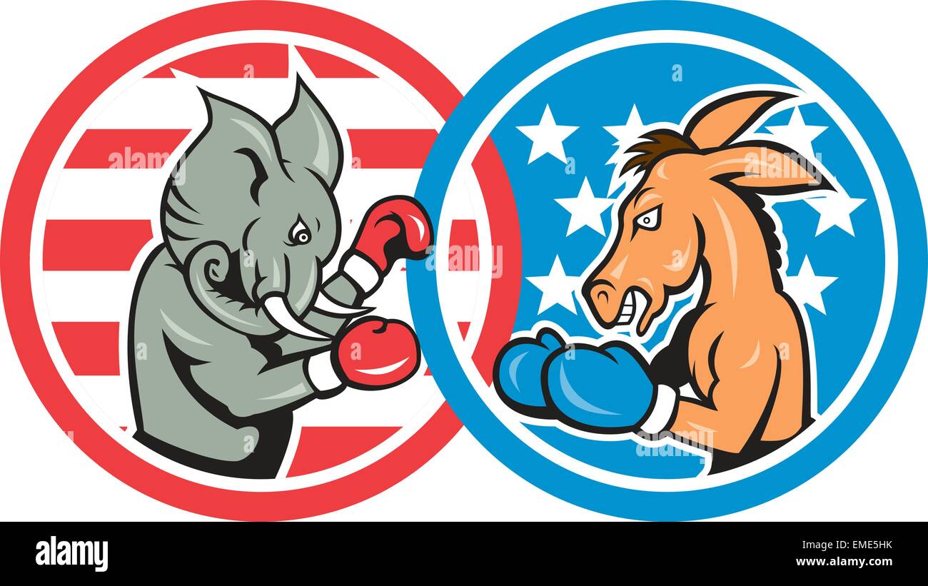 Par rapport à l'âne démocrate boxe mascotte éléphant républicain Illustration de Vecteur