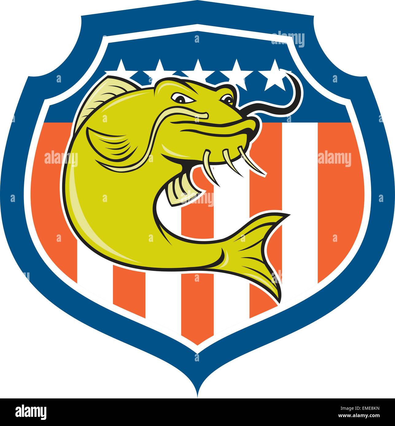 Le poisson-chat Angryfish Shield Cartoon Illustration de Vecteur