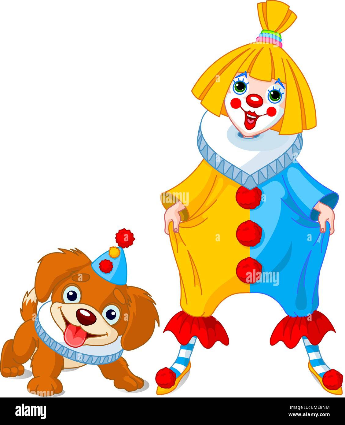 Funny Girl et Chien Clown Clown Illustration de Vecteur