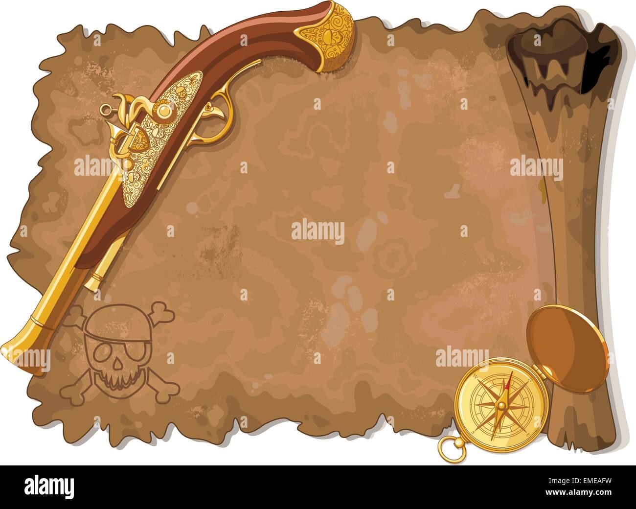 Défilement Pirate, Gun et boussole Illustration de Vecteur