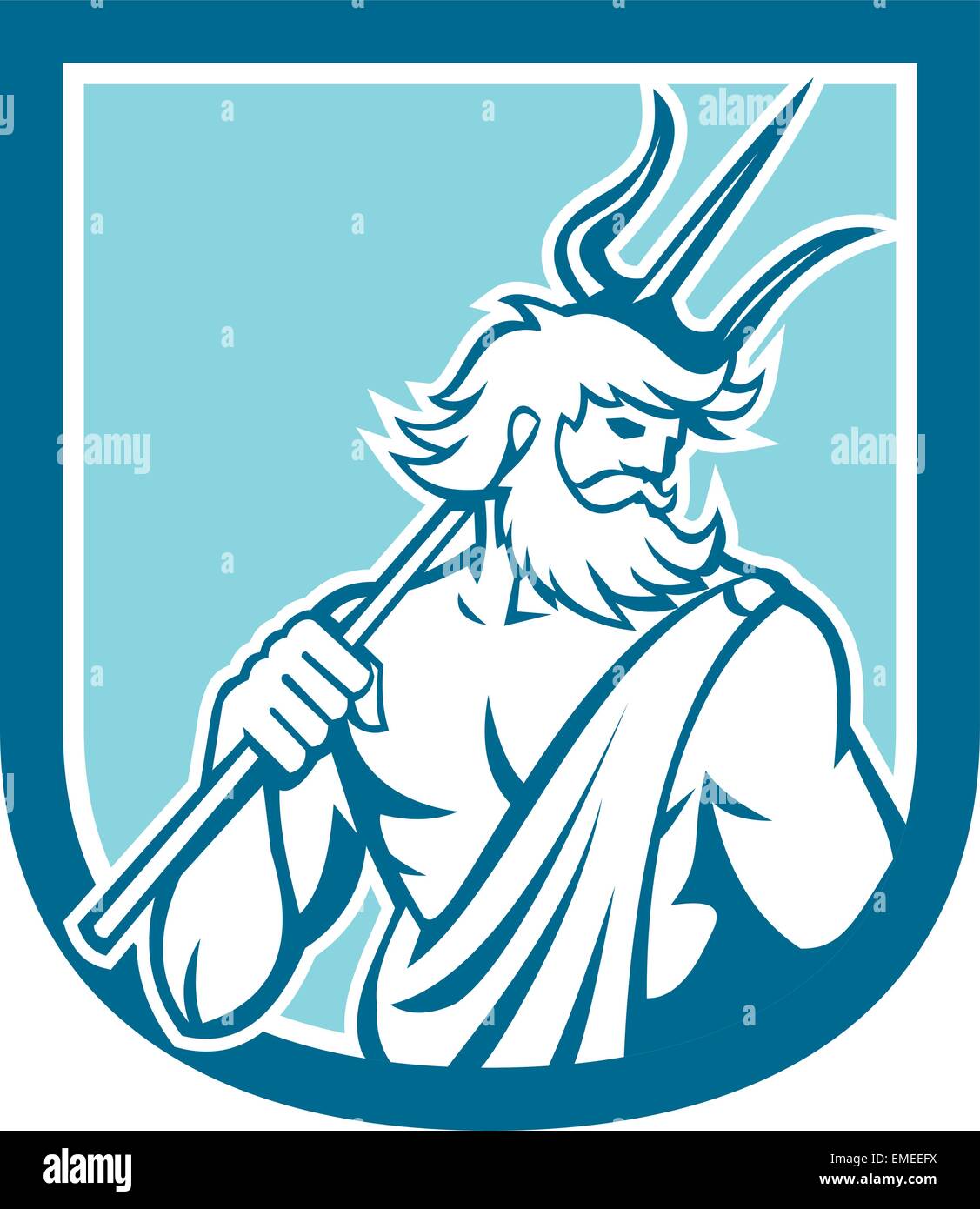 Neptune Poseidon Trident Shield Retro Illustration de Vecteur