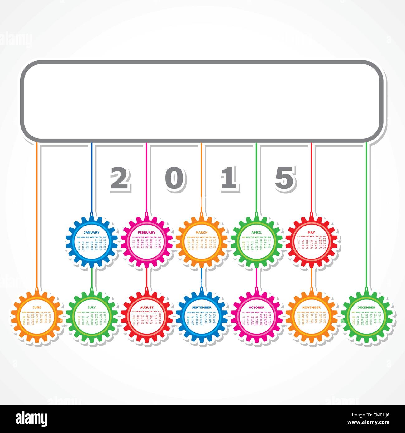 Calendrier 2015 avec design simple pendaison coloré vecteur stock engrenages Illustration de Vecteur