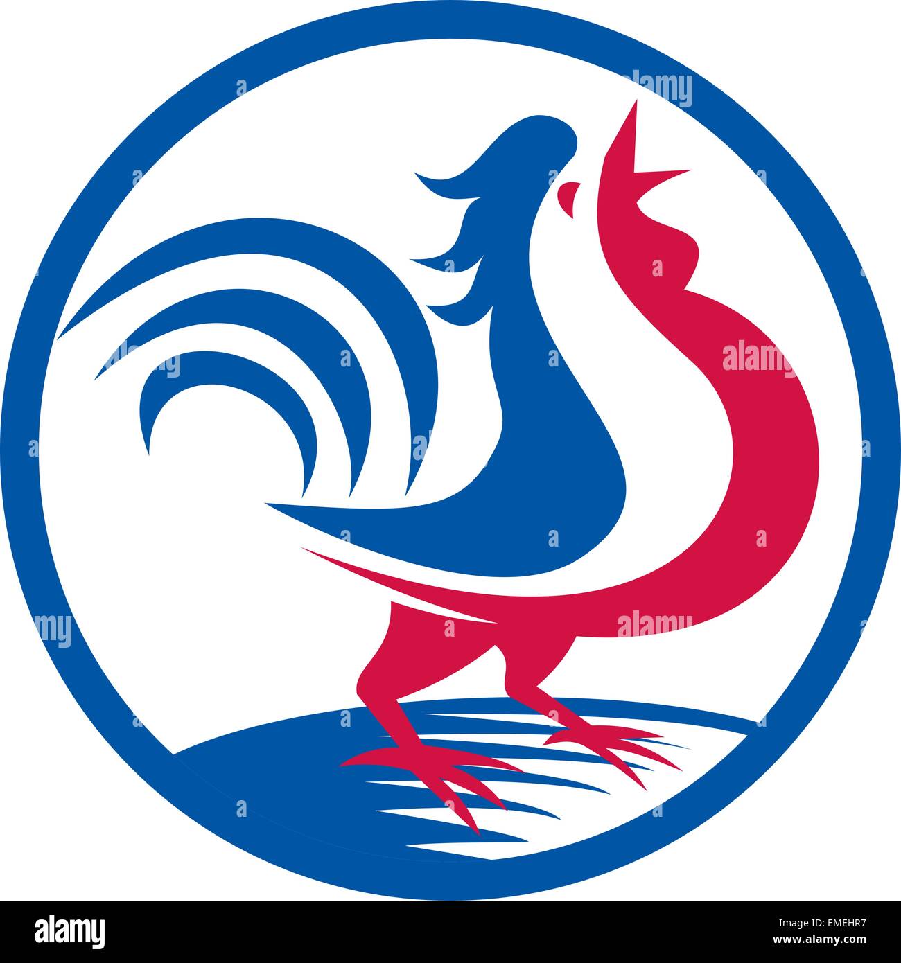 Chant du coq poulet Retro Circle Illustration de Vecteur