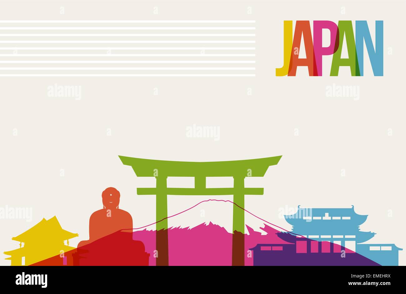 Destination Japon voyage landmarks skyline background Illustration de Vecteur