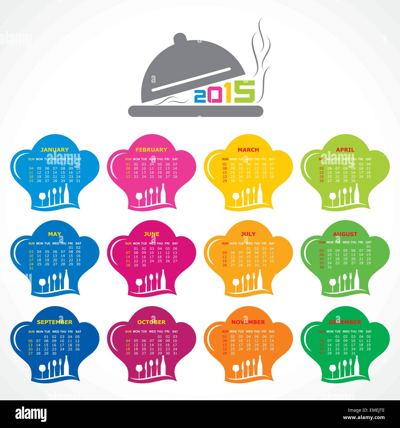 Calendrier de 2015 avec restaurant concept design - vector illustration Illustration de Vecteur