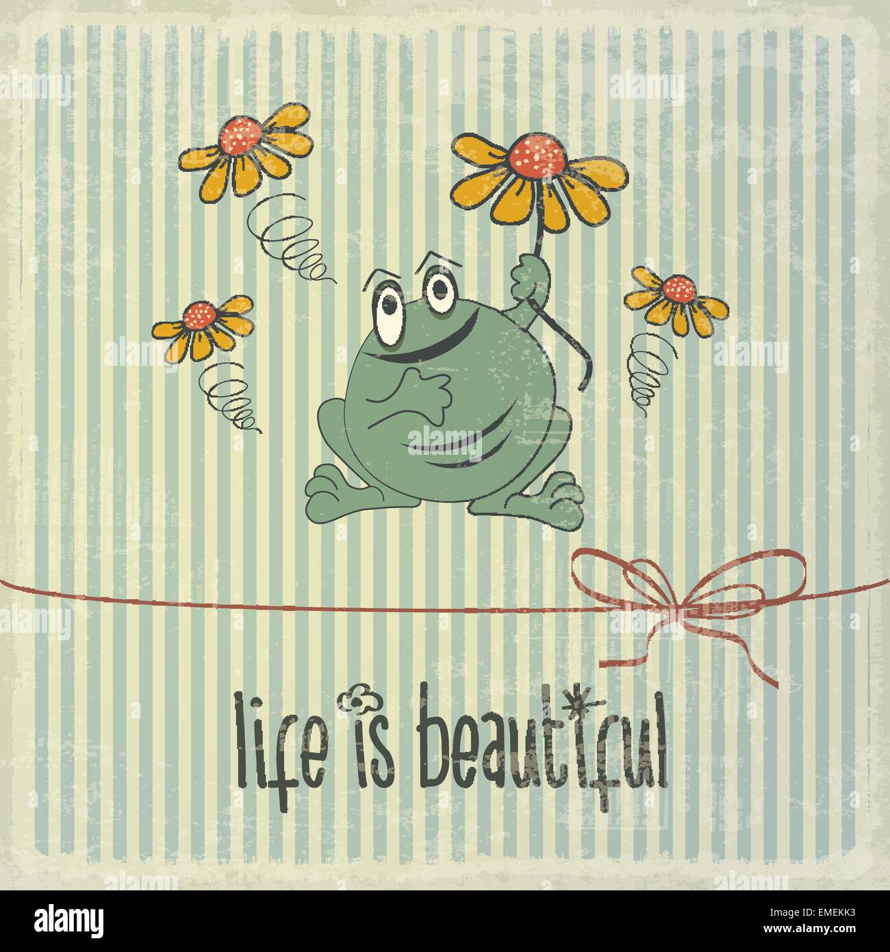 Illustration rétro avec plaisir la grenouille et l'expression "La vie est belle Illustration de Vecteur