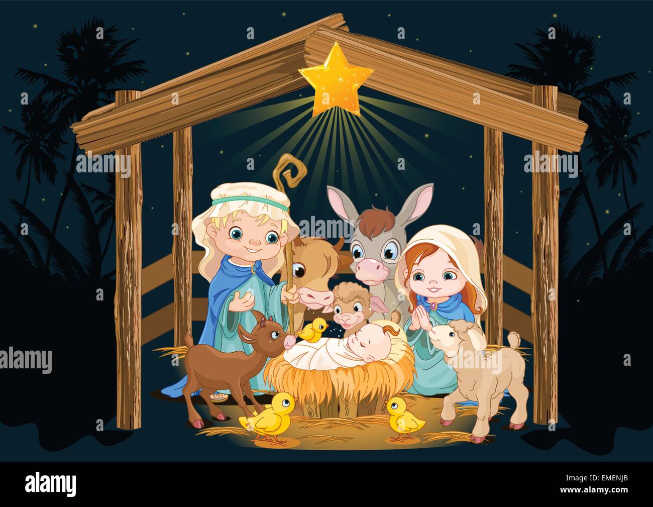 Sainte Famille à la nuit de Noël Illustration de Vecteur