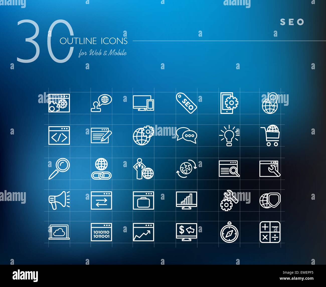 Seo site web contours icons set Illustration de Vecteur