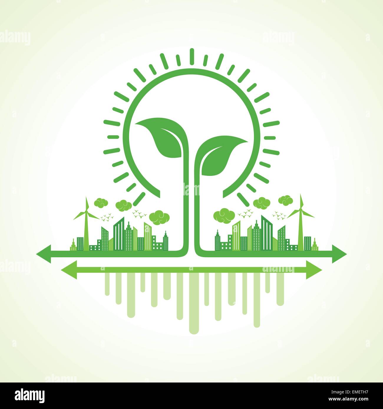 Ecology Concept - eco paysage urbain avec la feuille et l'ampoule stock vector Illustration de Vecteur