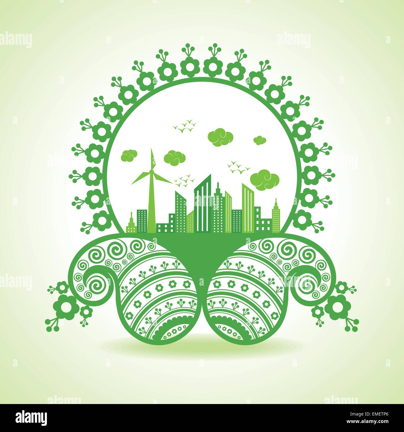 Ecology concept - paysage urbain eco conception paisley avec vecteur stock Illustration de Vecteur