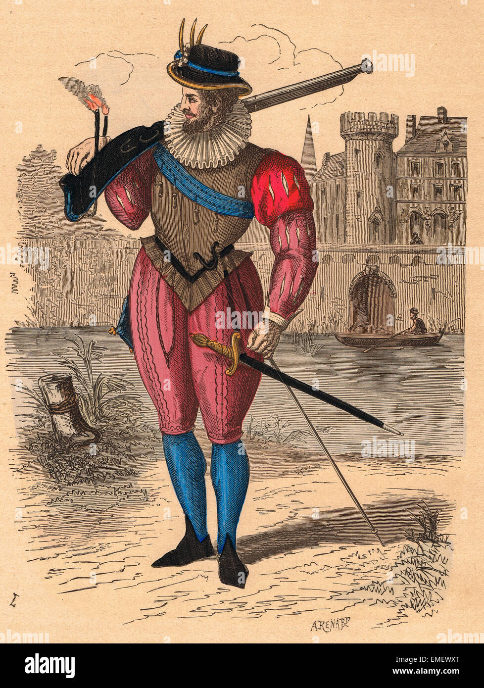 Mousquetaire en 1586 pendant le règne de Henry III de France Banque D'Images