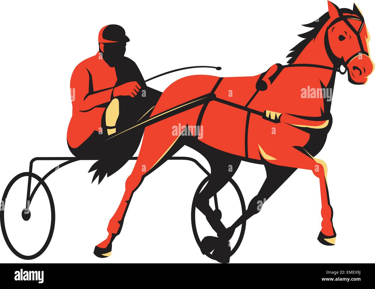 Harness Horse cart racing retro Illustration de Vecteur