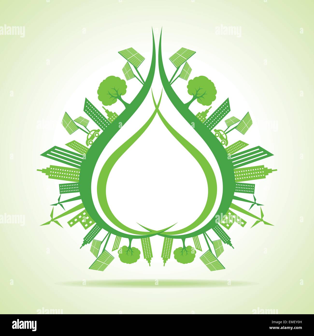 Eco paysage urbain avec des voitures, des bâtiments icône. vector illustration Illustration de Vecteur