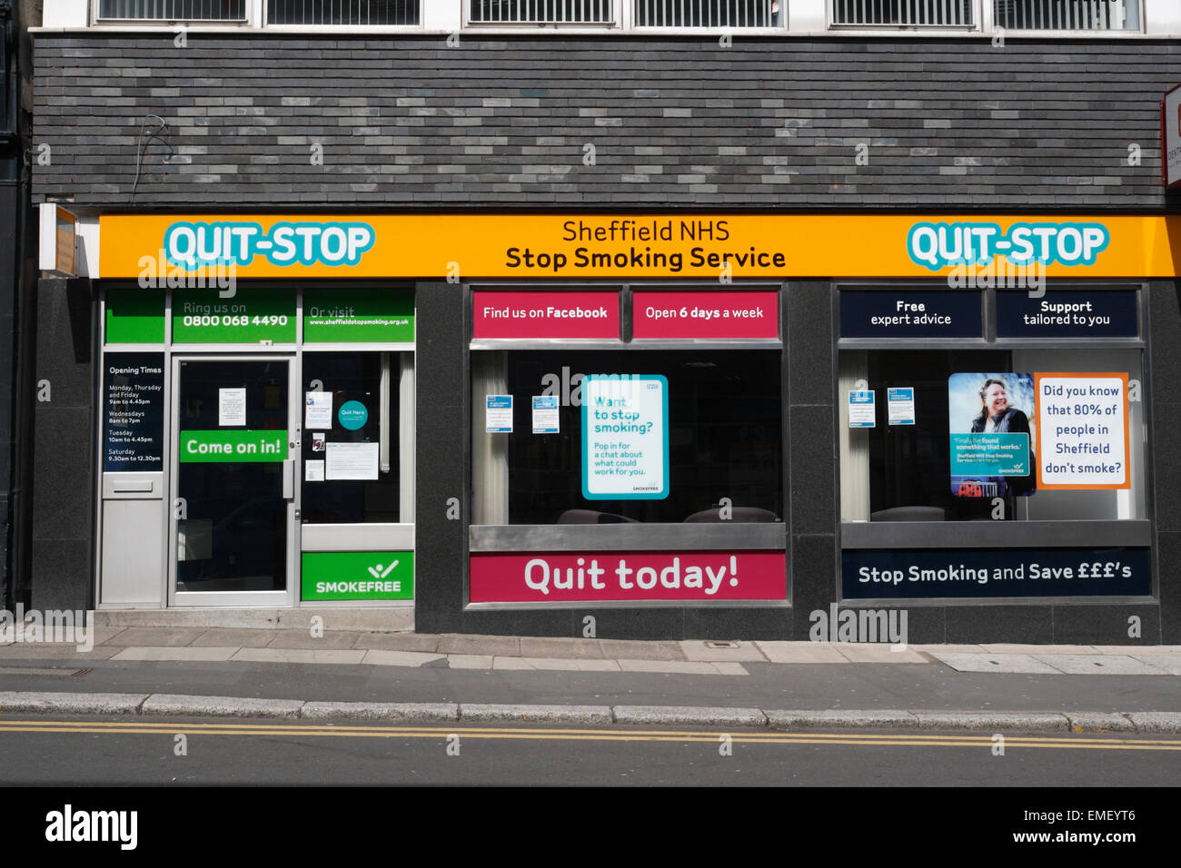 Quit Stop, Sheffield NHS Stop Smoking Service Centre, conseils de santé et aide Banque D'Images