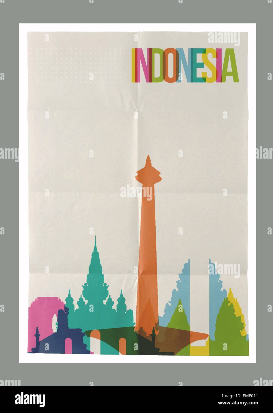 Billet d'Indonésie landmarks skyline vintage poster Illustration de Vecteur
