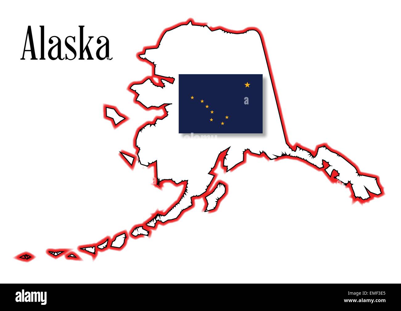 Carte de l'état de l'Alaska et d'un drapeau Illustration de Vecteur