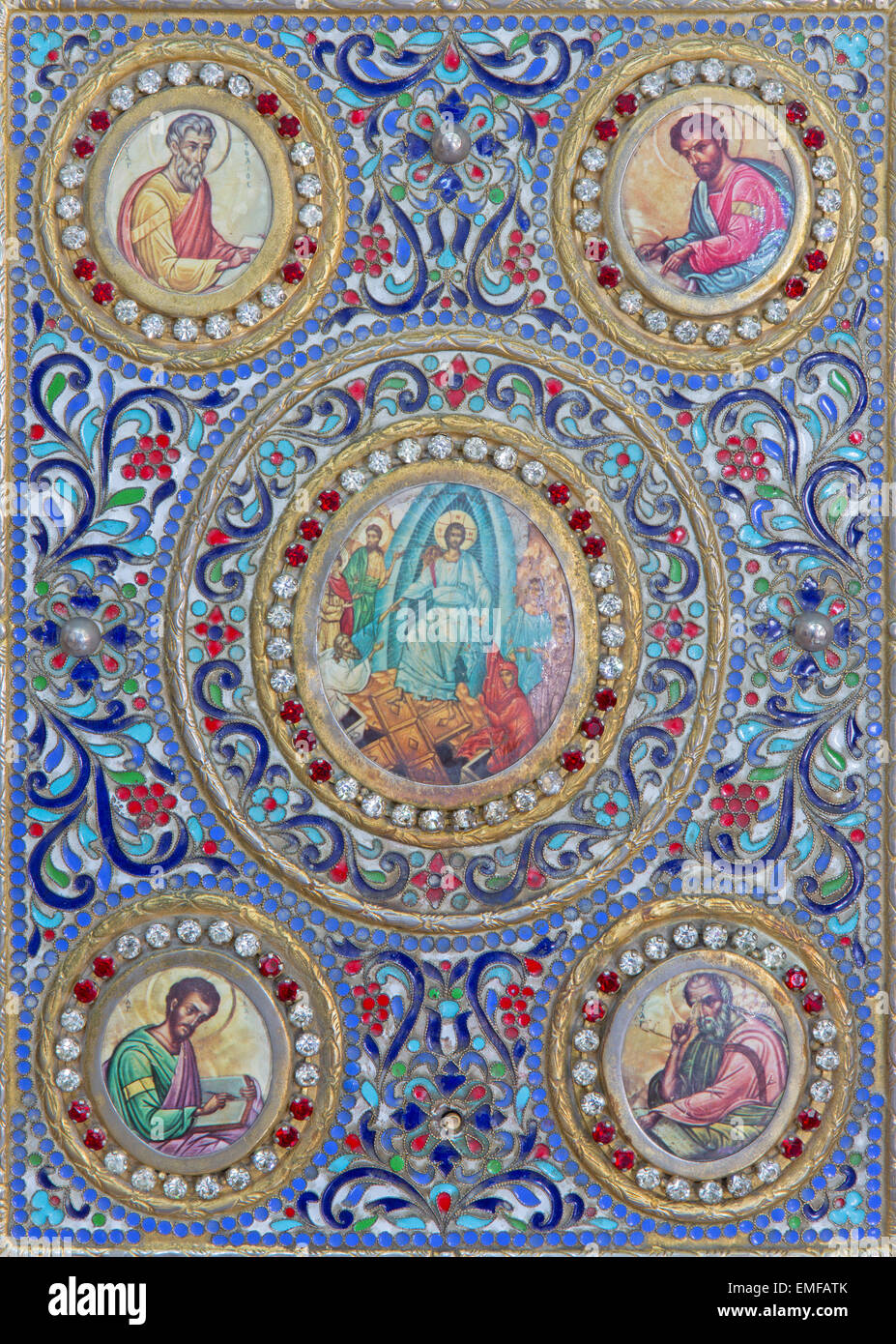 Bethléem, Israël - 6 mars 2015 : Le détail de la liaison du livre liturgique du 19. 100. Dans l'église orthodoxe syrienne. Banque D'Images