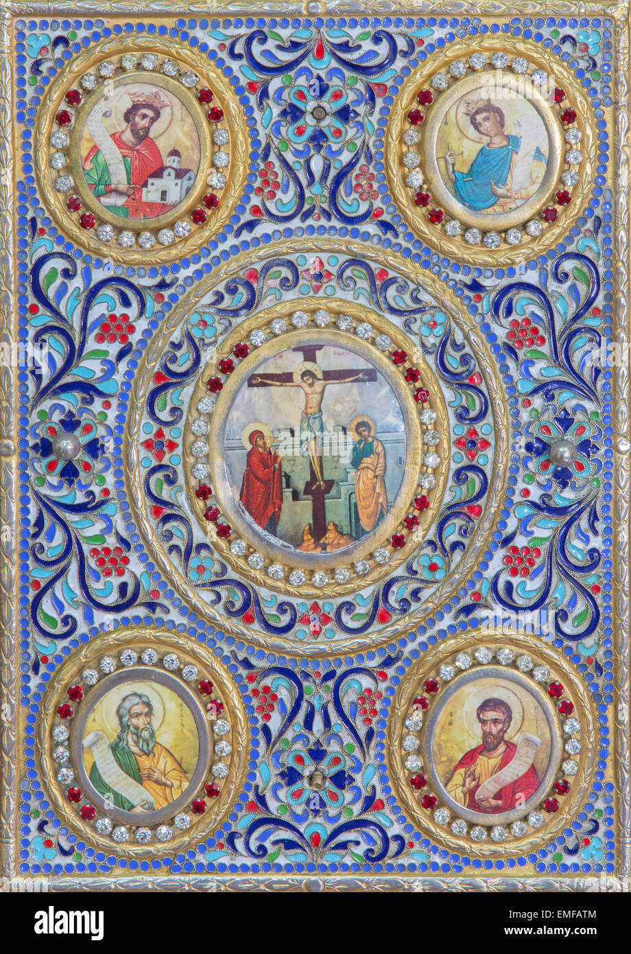 Bethléem, Israël - 6 mars 2015 : Le détail de la liaison du livre liturgique du 19. 100. Dans l'église orthodoxe syrienne. Banque D'Images