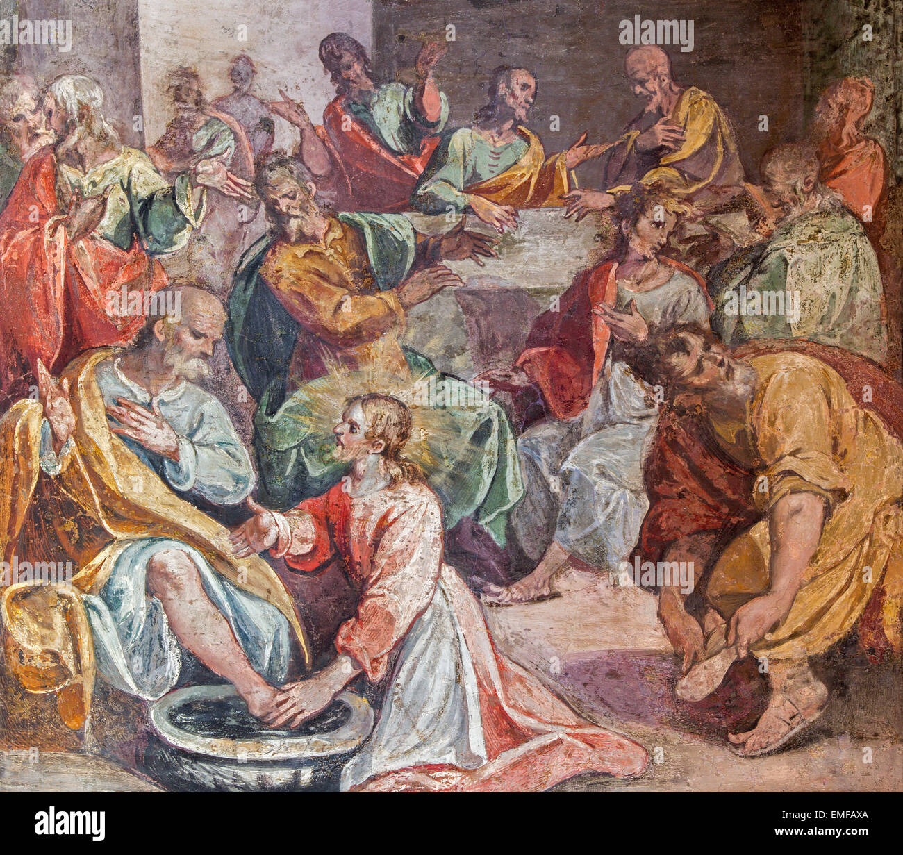 ROME, ITALIE - 25 mars 2015 : les pieds lave-scène de cène. Fresque à l'église Santo Spirito in Sassia par artiste inconnu Banque D'Images