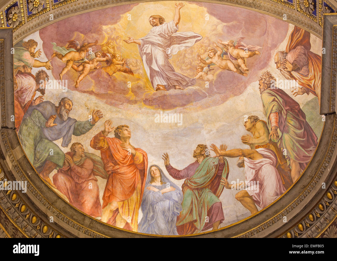 ROME, ITALIE - 27 mars 2015 : l'Ascension du Seigneur fresco à l'église Santa Maria dell'Anima par Francesco Salviati Banque D'Images