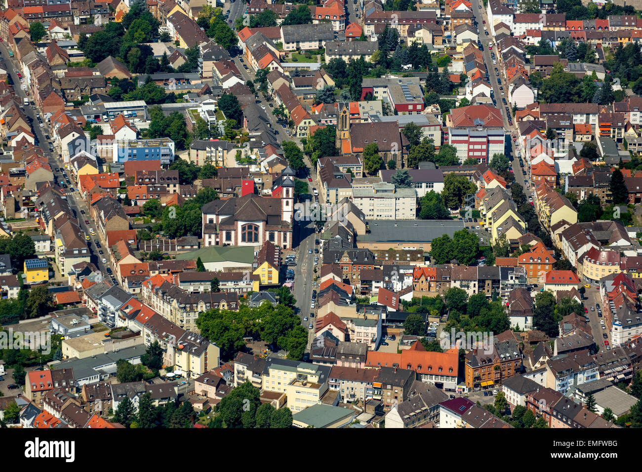 Vue aérienne du quartier de Neckarau, Mannheim, Bade-Wurtemberg, Allemagne Banque D'Images