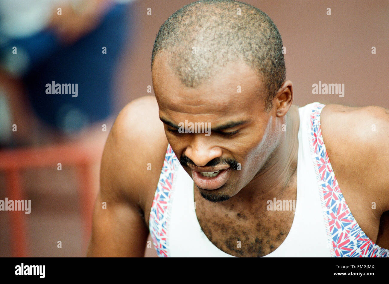 Jeux Olympiques de 1992 à Barcelone, Espagne. Mens 400 mètres haies. La Grande-Bretagne Kriss Akabusi. 2 août 1992. Banque D'Images