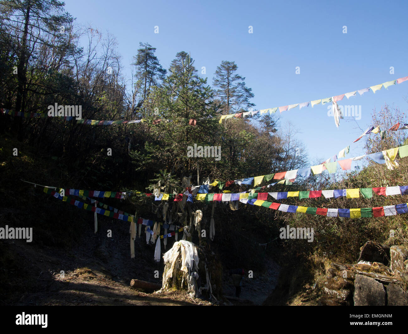 Drapeaux de prière Asie Népal Trekking Himalaya Lukla Banque D'Images