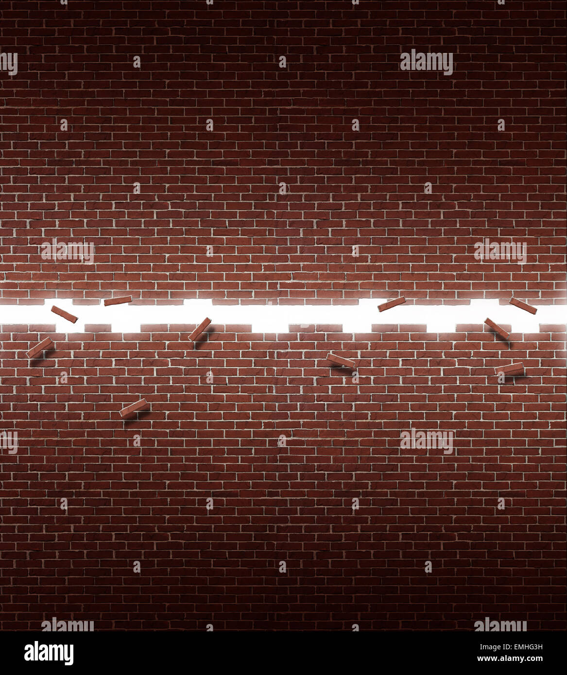 Mur ouvert la réussite de l'entreprise concept avec une structure en brique d'ouverture comme un symbole de la liberté d'abattre les murs ou ce qui attend de l'autre côté. Banque D'Images