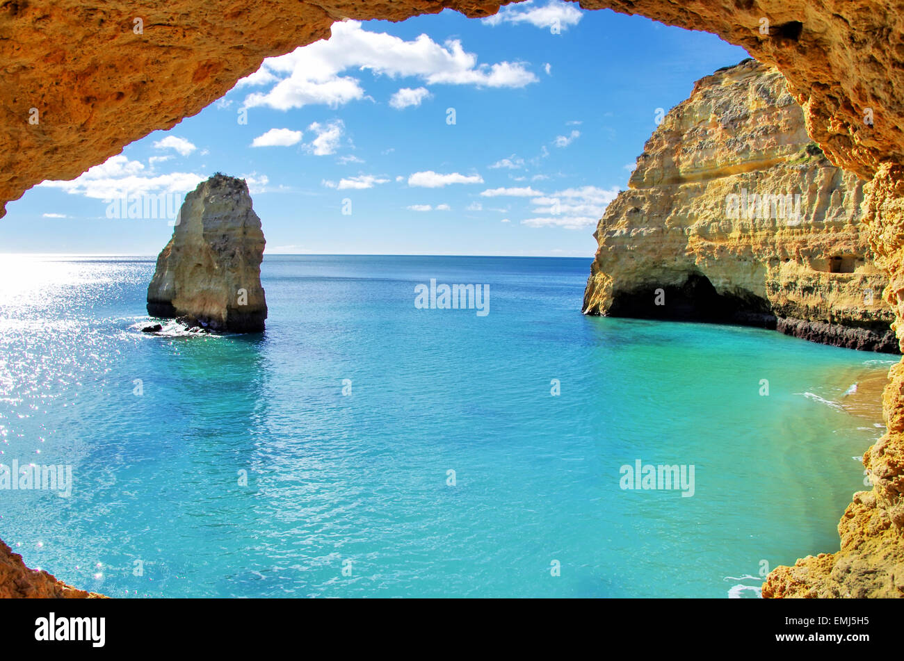 Les formations rocheuses sur la côte de l'Algarve, Portugal Banque D'Images