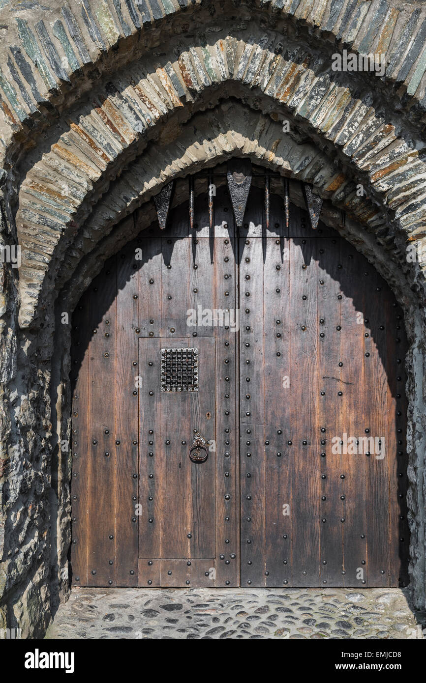 Porte du château Eilean Donan à Loch Duich en Ecosse. Banque D'Images
