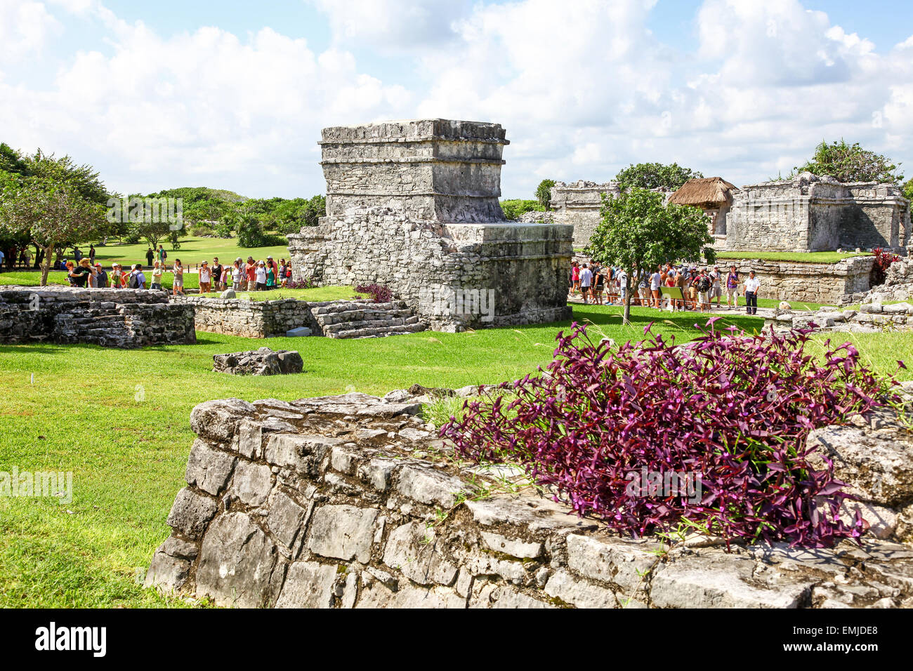 Les ruines de Tulum, le site d'un vieux Maya Maya précolombien archéologie civilisation ancienne ville fortifiée sur la péninsule du Yucatán, Q Banque D'Images