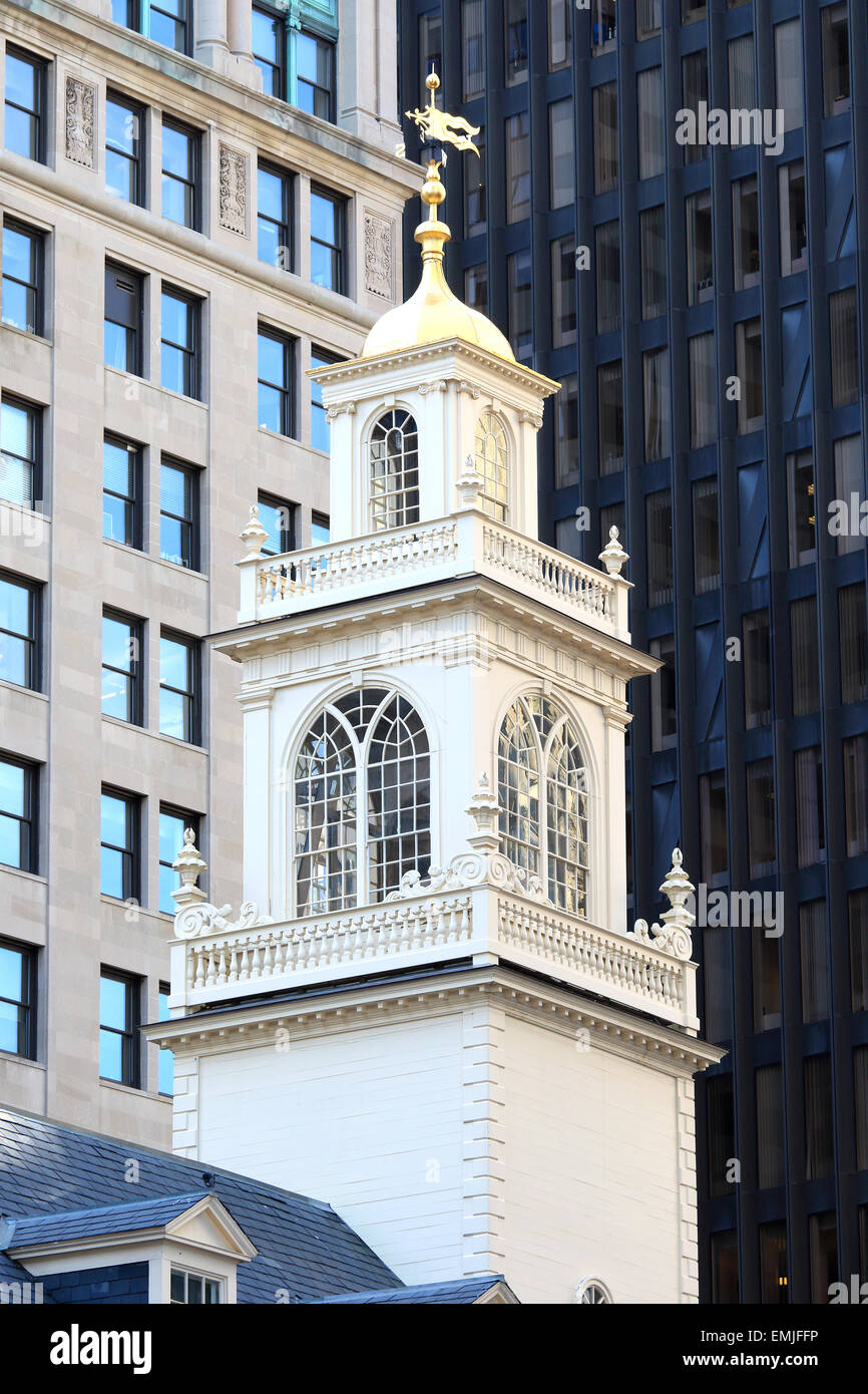Boston Freedom Trail monument. Le Old State House site du massacre de Boston. Boston, Massachusetts. Banque D'Images
