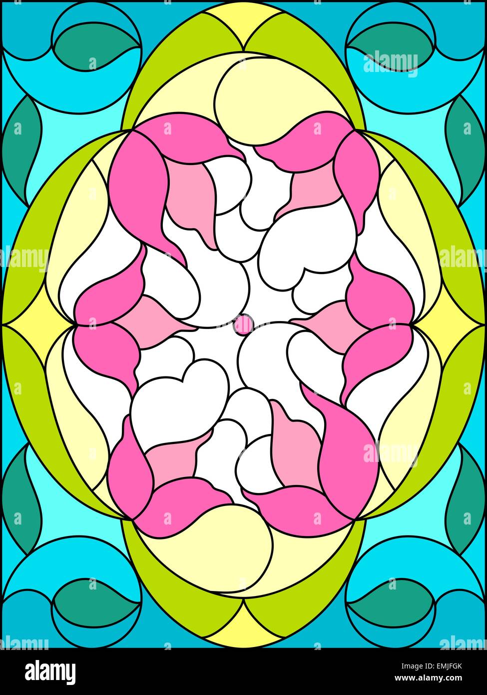 Composition de fleurs. Modèle floral pour vitrail. Illustration de Vecteur