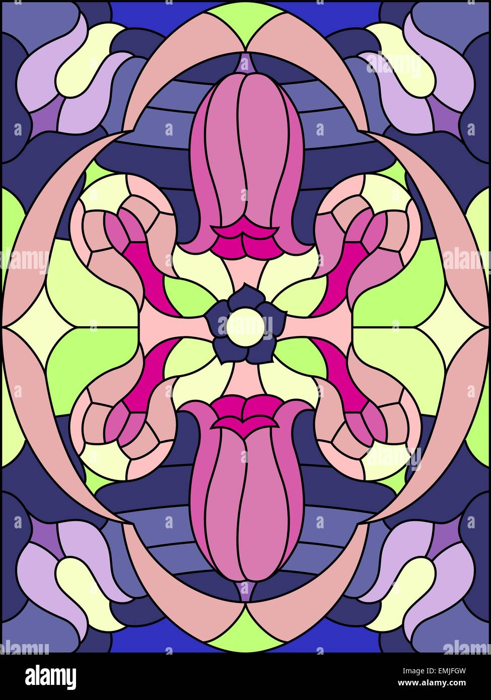 Composition de fleurs. Modèle floral pour vitrail. Illustration de Vecteur