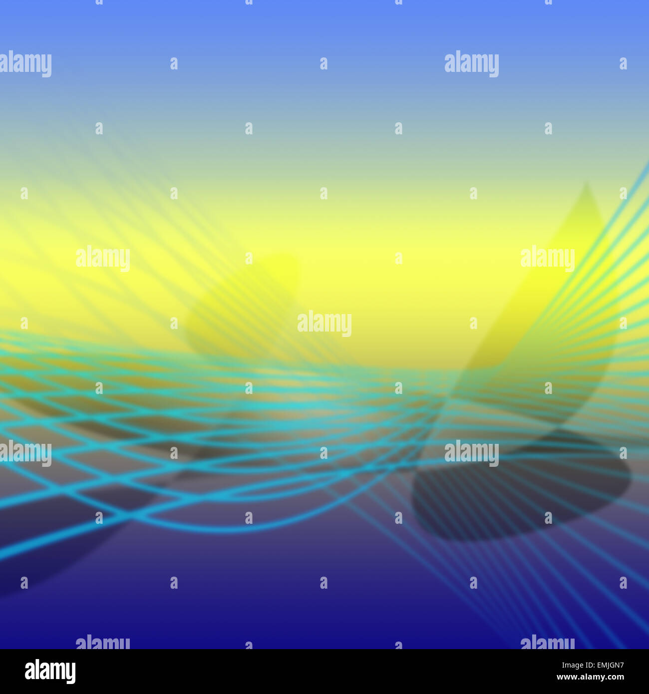 Les lignes bleues et les ailes comme forme d'ombre sur les gradients de bleu à jaune arrière-plan. Banque D'Images