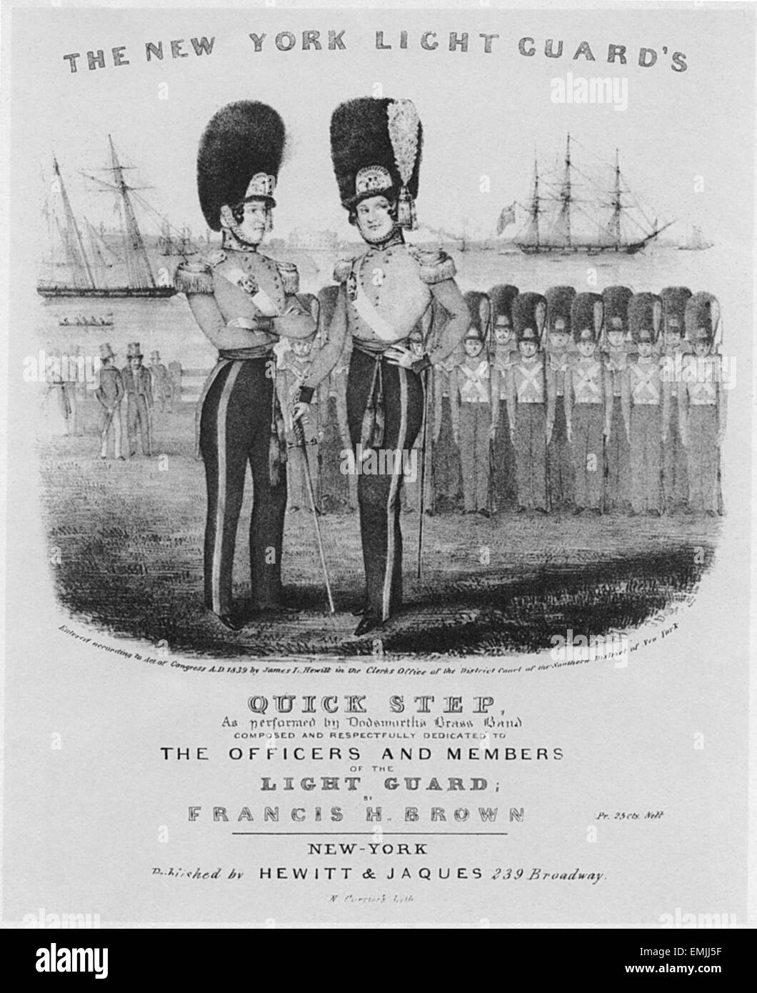 La lumière de New York Garde côtière Quick Step, effectuée par Dodsmorth's brass band par Francis H Brown, publié par Hewitt & Jaques, lithographie de Nathaniel Currier, 1839 Banque D'Images