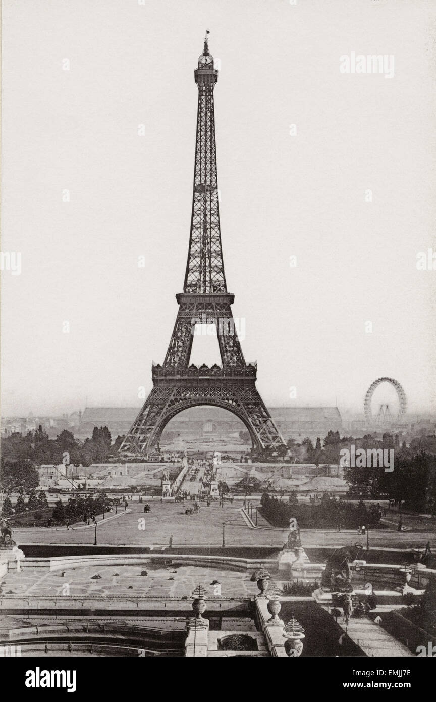 La Tour Eiffel, Exposition Universelle, Paris, France, 1900, carte du Cabinet Banque D'Images