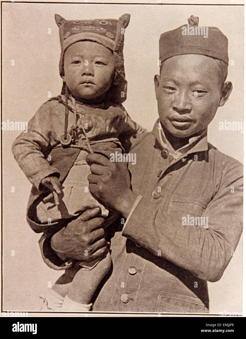 Portrait du Père et l'enfant, de la Chine, vers 1900 Banque D'Images