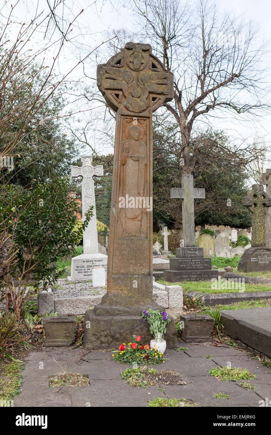 Emmeline Pankhurst's pierre tombale dans le cimetière de Brompton, Londres Banque D'Images