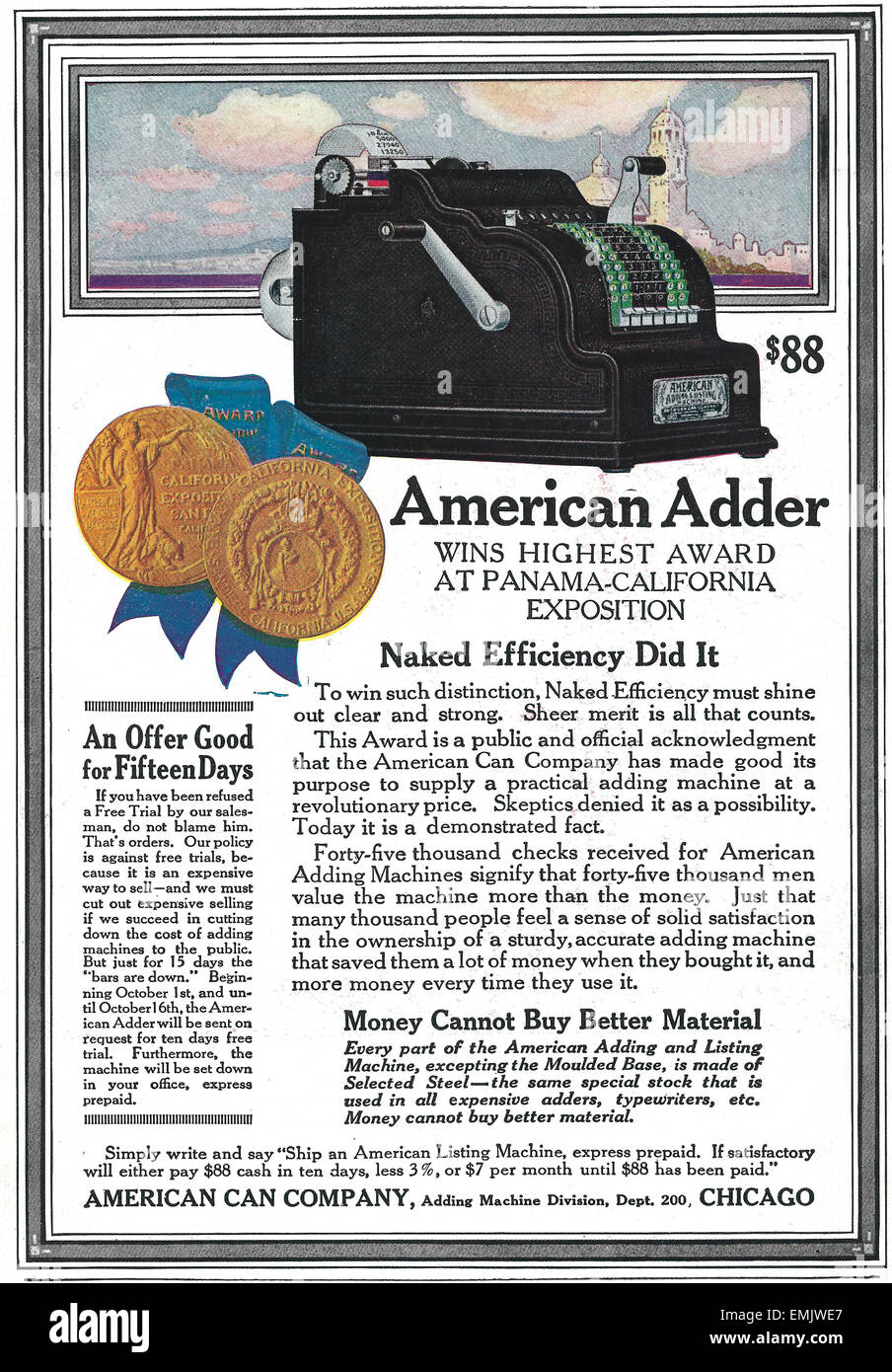 American Adder - 1916 Publicité Banque D'Images