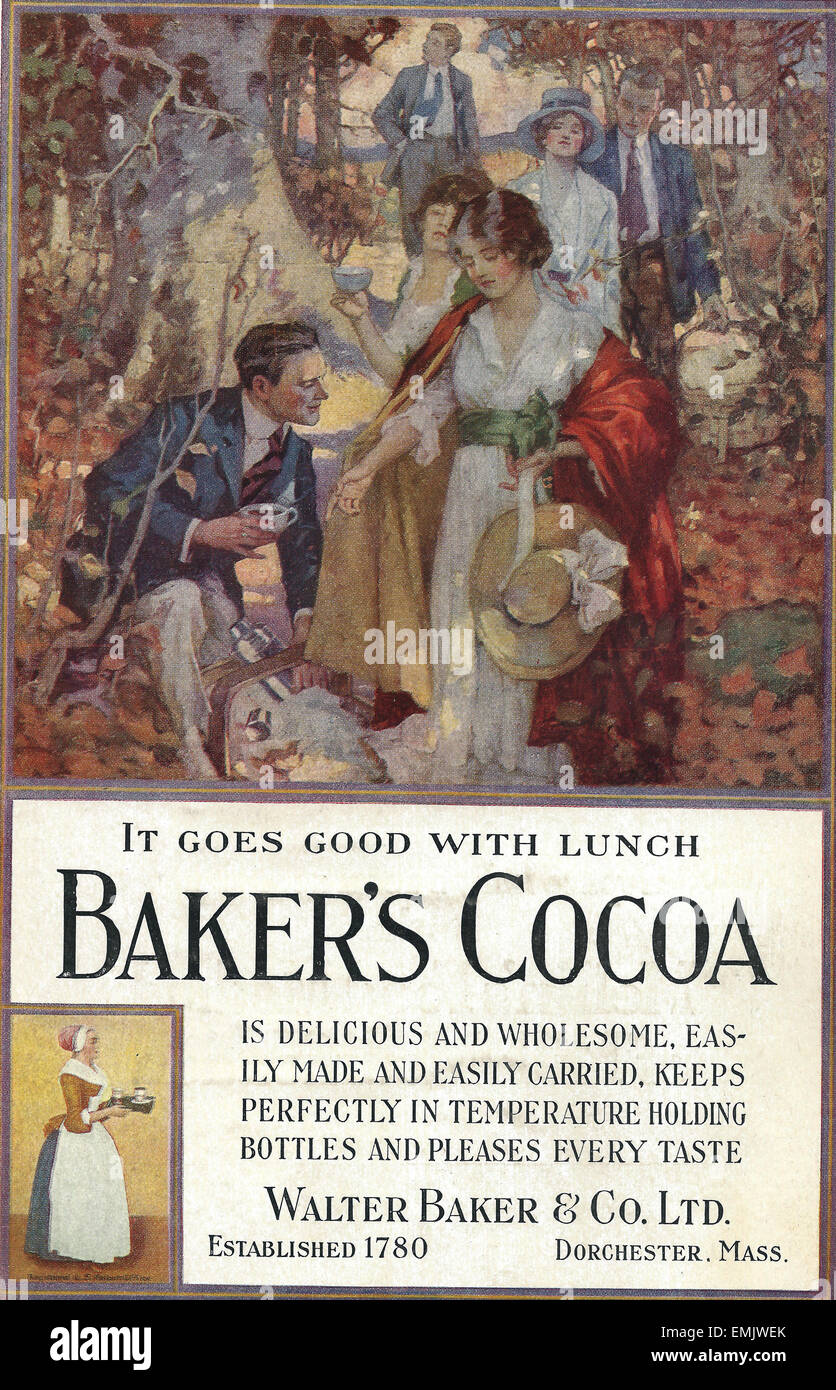 Il va avec déjeuner - Baker's Cocoa - 1916 Publicité Banque D'Images