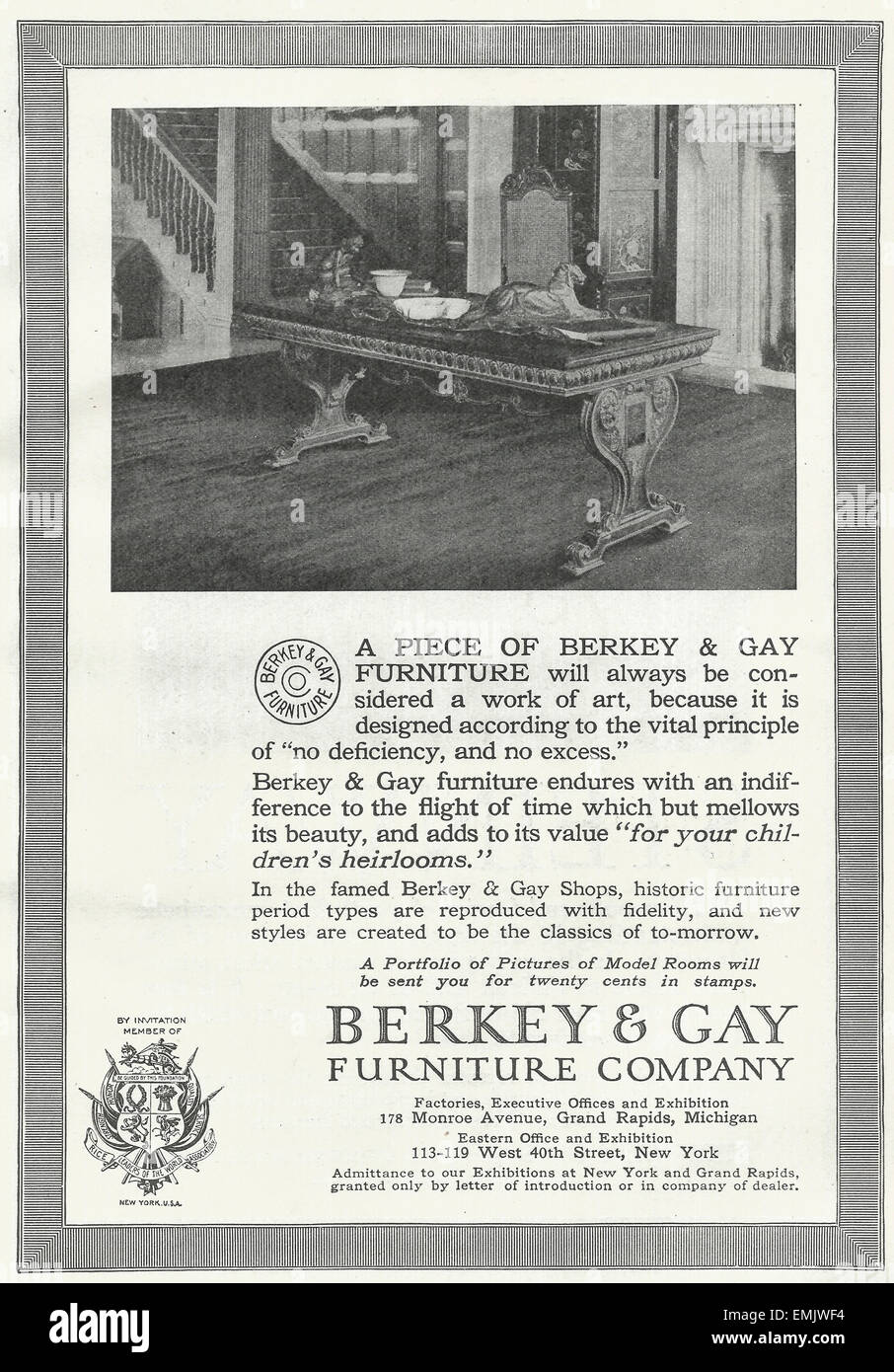Berkey et Gay - Entreprise de meubles publicité 1916 Banque D'Images